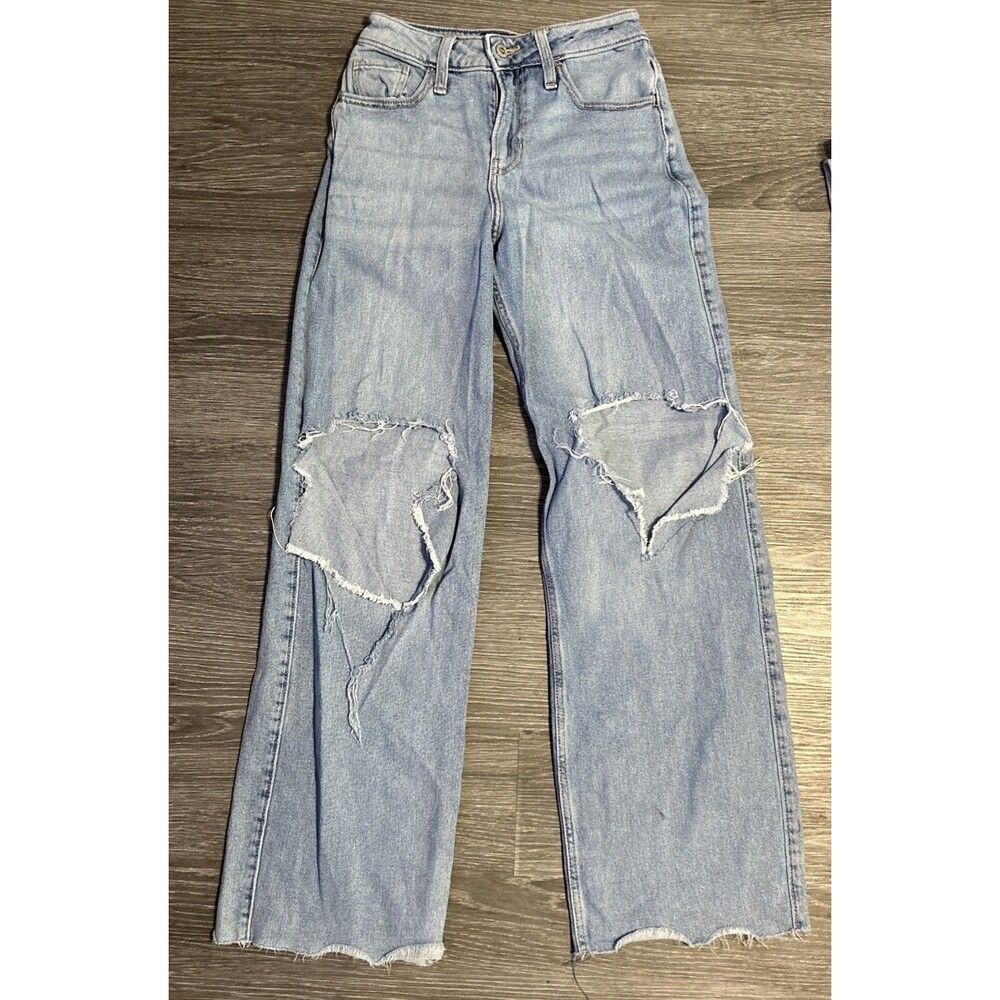 Hollister High Rise Vintage Baggy Stretch Jeans Sz W24 x L31 Distressed Holes